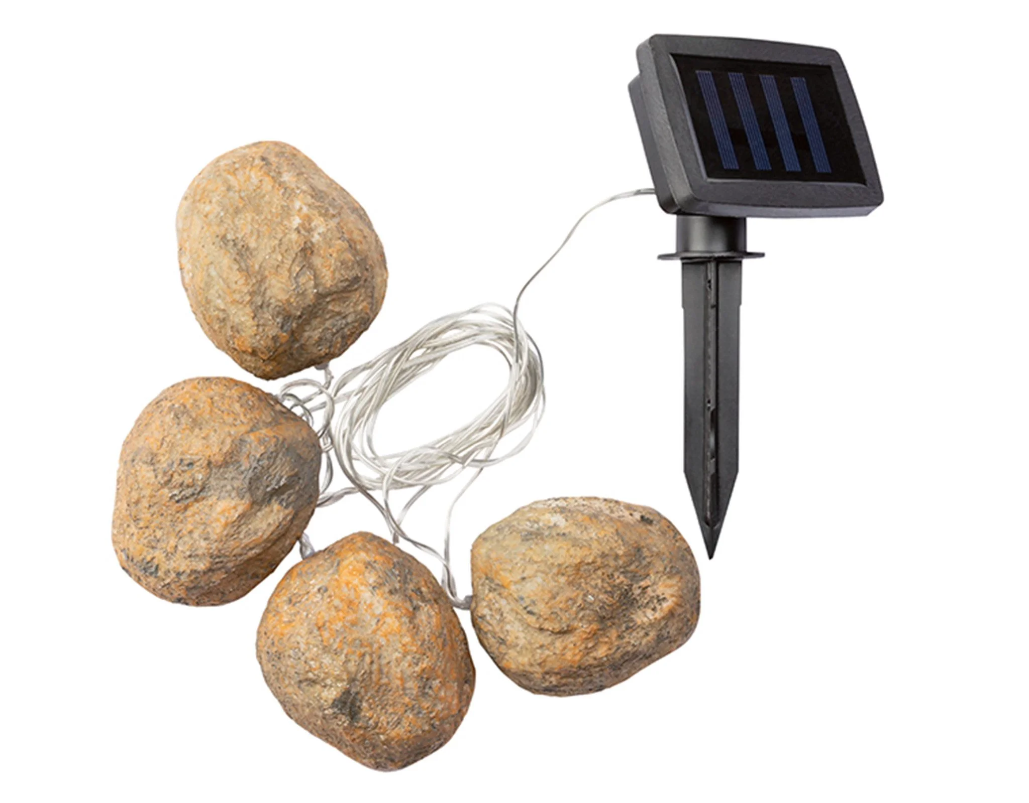 LIVARNO HOME Solar-Bodenlichterkette – 4 LED Steine, Gartenbeleuchtung